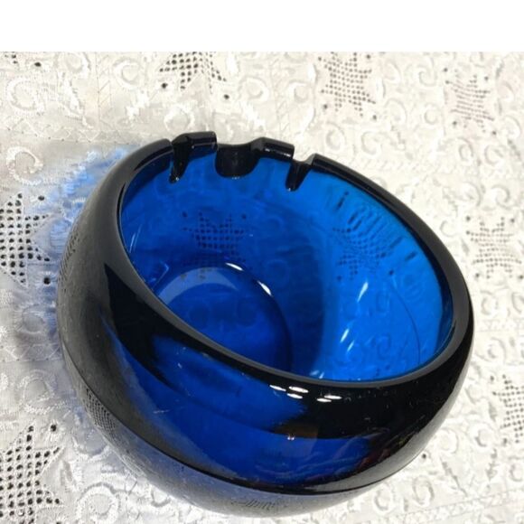 Vintage Cobalt Blue Orb Ashtrsy 6in heavy. Rare 5LB - Picture 4 of 8